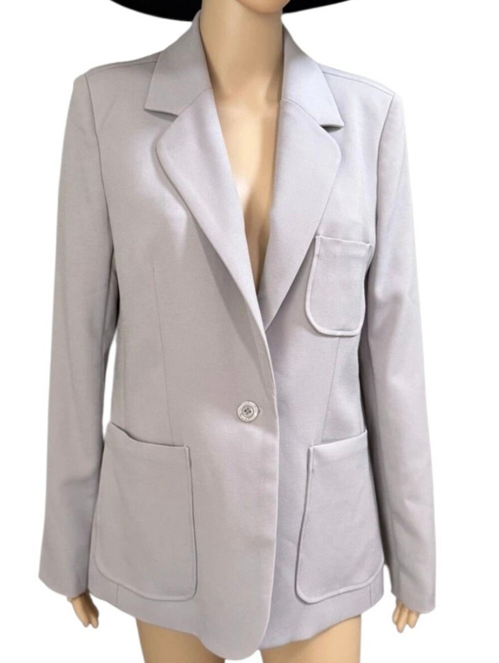 Neiman Marcus Gray Blazer Size L Polyester Career Jacket Patch Pockets